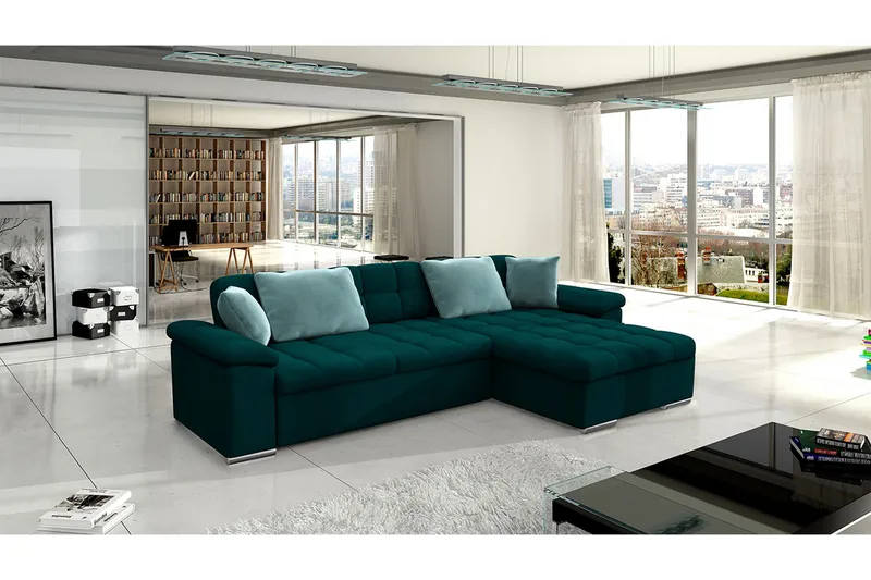 Camior 4-sits Högervänd Hörnbäddsoffa 129x227 cm med Förvaring i Sammet - Grön - Möbler - Soffa - Bäddsoffa