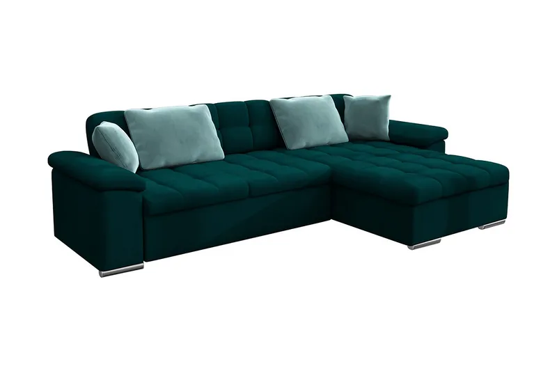 Camior 4-sits Högervänd Hörnbäddsoffa 129x227 cm med Förvaring i Sammet, Grön