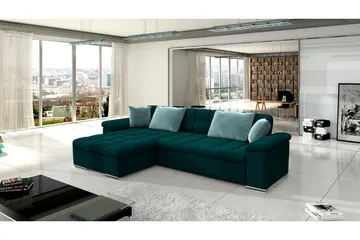 Camior 4-sits Vänstervänd Hörnbäddsoffa 129x227 cm med Förvaring i Sammet - Grön - Möbler - Soffa - Bäddsoffa
