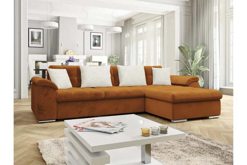Camior Bäddsoffa med Divan 3-sits - Orange - M öbler - Soffa - Bäddsoffa