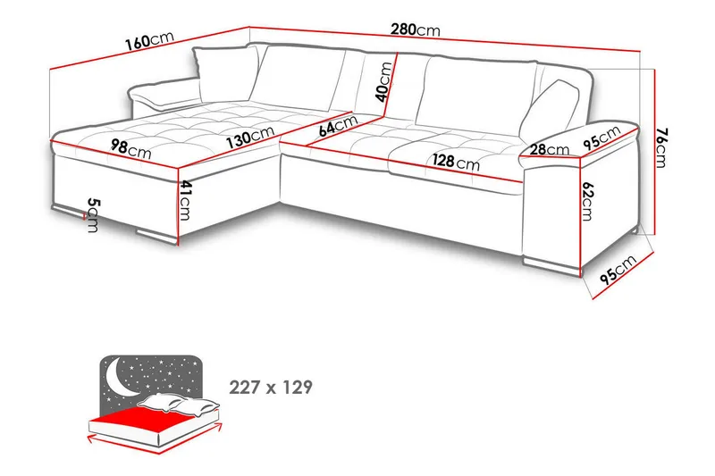 Camior Divanbäddsoffa 280x160x76 cm - Grå - Möbler - Soffa - Bäddsoffa