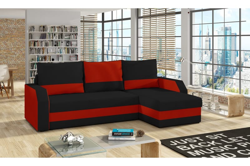 Candra Bäddsoffa med Divan, Svart/Röd