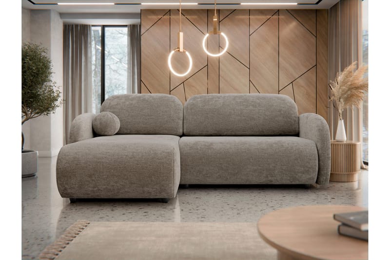 Carve 2-sits Vänstervänd L-formad Bäddsoffa med Divan och Schäslong i Tyg - Beige - Möbler - Soffa - Bäddsoffa