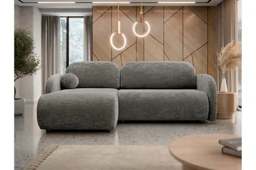 Carve 2-sits Vänstervänd L-formad Bäddsoffa med Divan och Schäslong i Tyg - Grå - Möbler - Soffa - Bäddsoffa