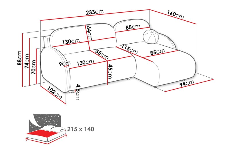 Carve 2-sits Vänstervänd L-formad Bäddsoffa med Divan och Schäslong i Tyg - Grå - Möbler - Soffa - Bäddsoffa