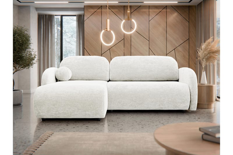 Carve 2-sits Vänstervänd L-formad Bäddsoffa med Divan och Schäslong i Tyg - Vit - Möbler - Soffa - Bäddsoffa