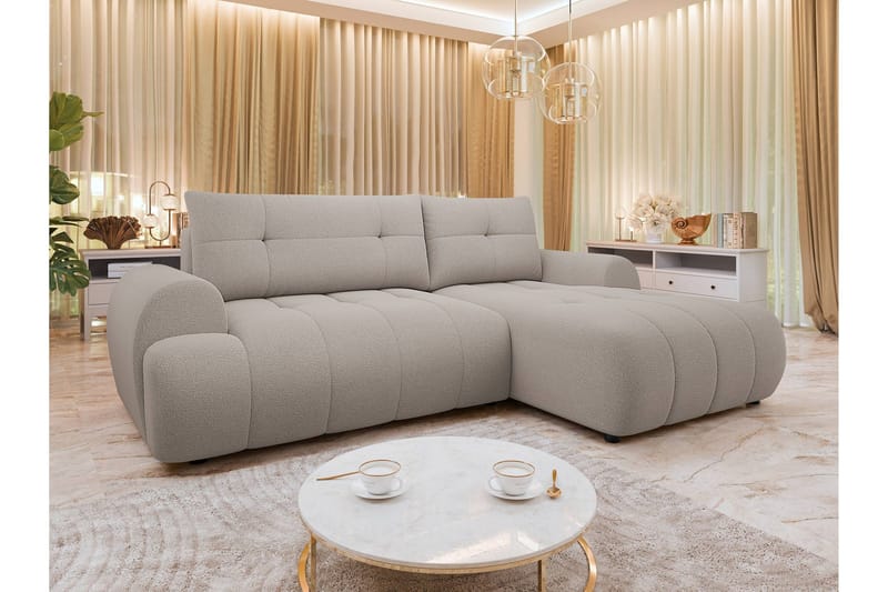 Ceibo Bäddsoffa med Divan 3-sits i Plysch - Grå - Möbler - Soffa - Bäddsoffa