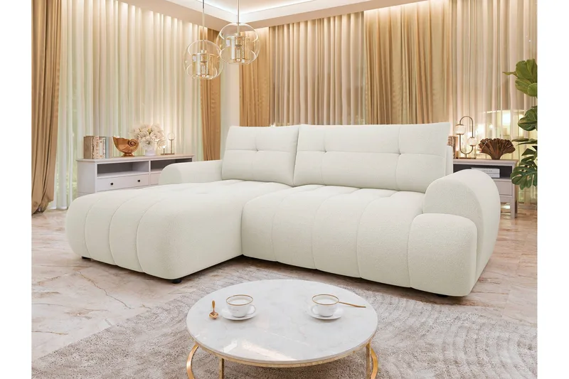 Ceibo Bäddsoffa med Divan 3-sits i Plysch - Beige - Möbler - Soffa - Bäddsoffa