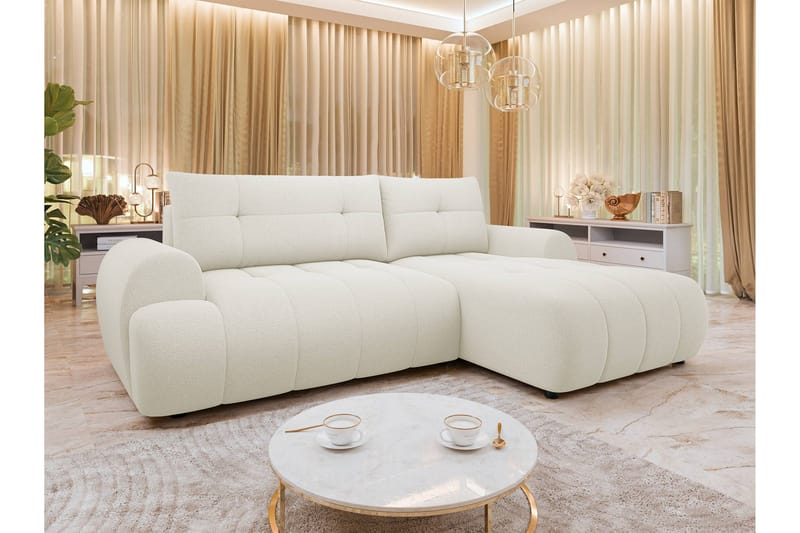 Ceibo Bäddsoffa med Divan 3-sits i Plysch - Beige - Möbler - Soffa - Bäddsoffa