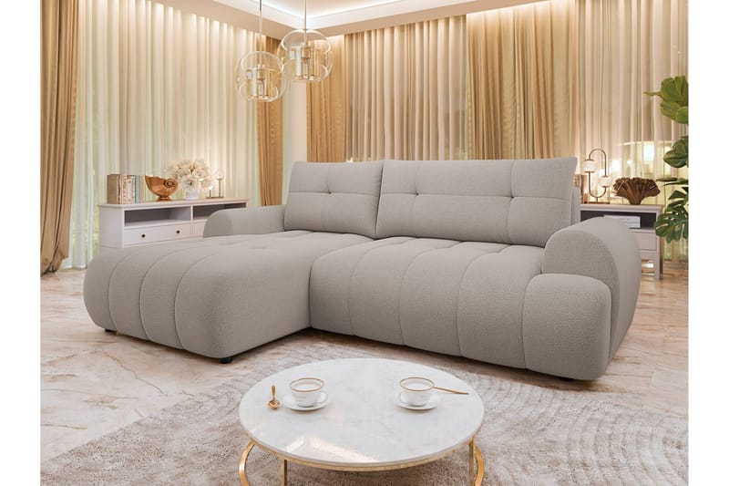 Ceibo Bäddsoffa med Divan 3-sits i Plysch - Grå - Möbler - Soffa - Bäddsoffa