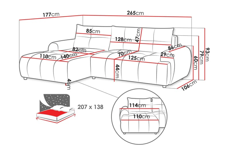 Ceibo Bäddsoffa med Divan 3-sits - Svart - Möbler - Soffa - Bäddsoffa