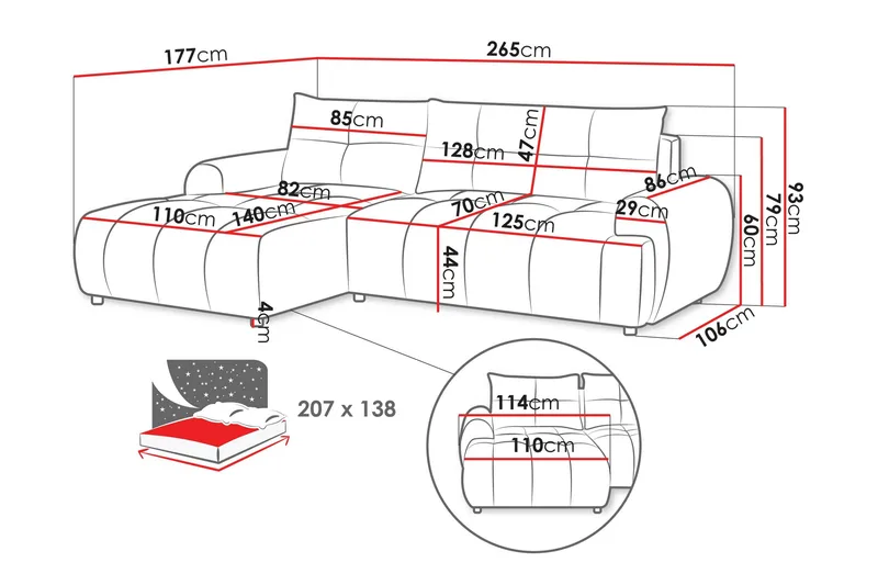 Ceibo Bäddsoffa med Divan 3-sits - Svart - Möbler - Soffa - Bäddsoffa