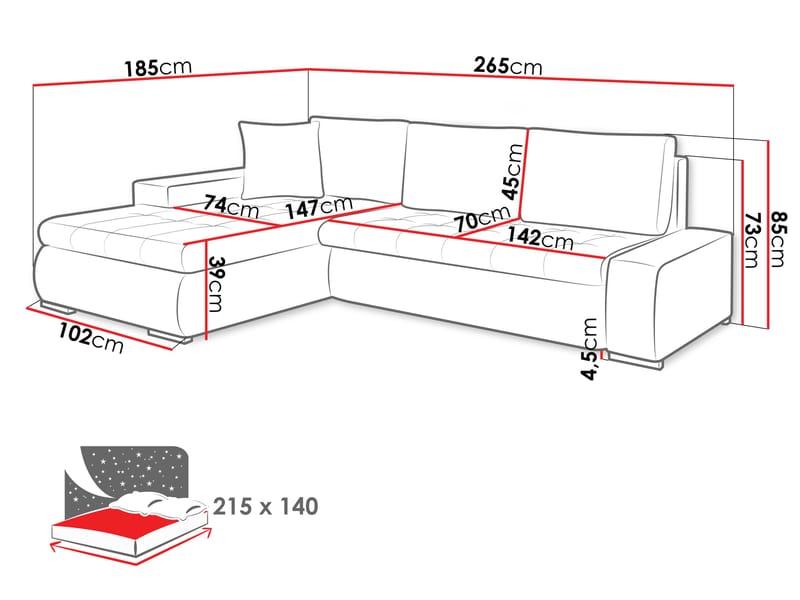 Cerys 3-sits Bäddsoffa med divan och förvaring - Möbler - Soffa - Bäddsoffa