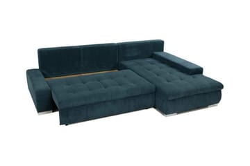 Cerys 3-sits Höger L-formad Hörnbäddsoffa 140x215 cm i Manchestertyg - Blå - Möbler - Soffa - Bäddsoffa