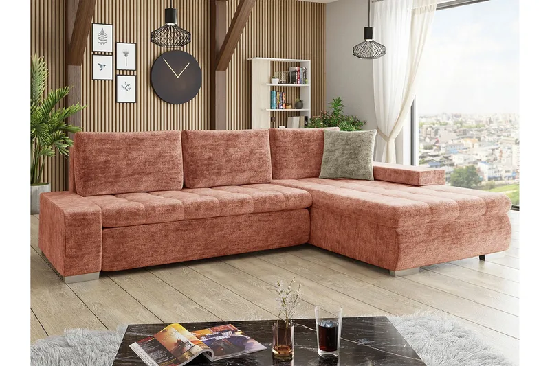 Cerys 3-sits Hörnbäddsoffa NO_BRAND Dark pink - Möbler - Soffa - Bäddsoffa
