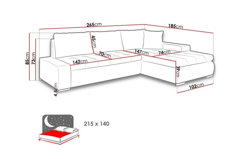 Cerys 3-sits Hörnbäddsoffa - Bäddsoffa - Hörnbäddsoffa