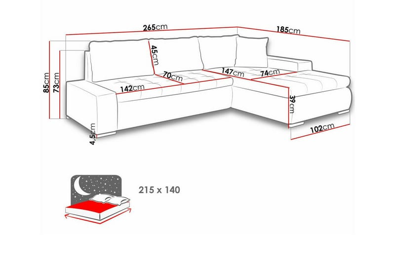 Cerys 3-sits Hörnbäddsoffa - Bäddsoffa - Hörnbäddsoffa