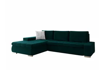 Cerys 3-sits Vänster L-formad Hörnbäddsoffa 140x252 cm i Sammet - Grön - Möbler - Soffa - Bäddsoffa