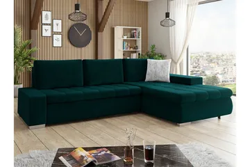Cerys 3-sits Vänster L-formad Hörnbäddsoffa 140x252 cm i Sammet - Grön - Möbler - Soffa - Bäddsoffa