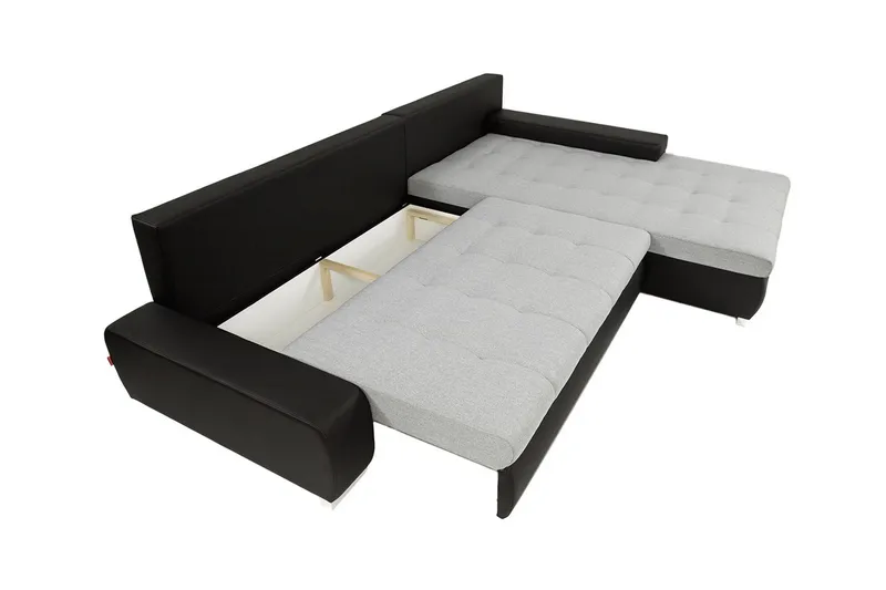 Cerys Bäddbar Hörnsoffa Universal 140x252 cm med Förvaring i Sammet - Grå - Möbler - Soffa - Bäddsoffa