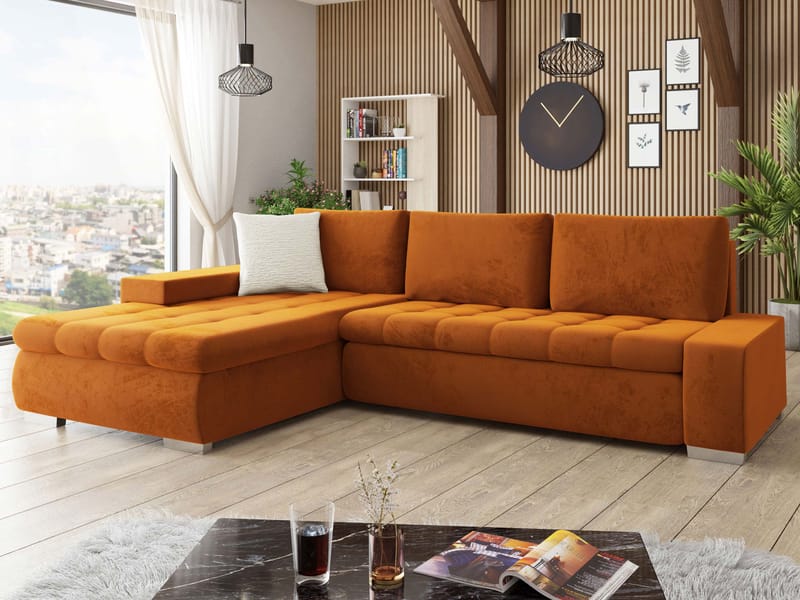 Cerys Bäddsoffa med Divan 4-sits - Orange - Möbler - Soffa - Bäddsoffa