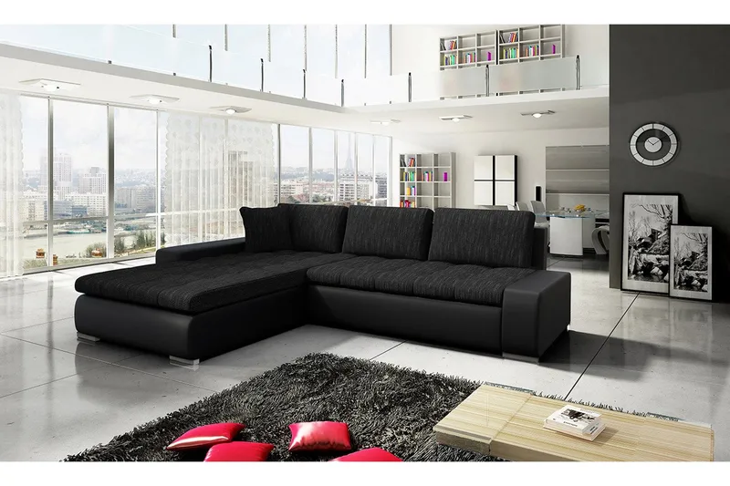 Cerys Bäddsoffa med Divan Vändbar - Svart - Möbler - Soffa - Bäddsoffa