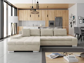 Cerys Vänster L-formad Bäddsoffa 140x252 cm med Förvaring i Tyg - Beige - Möbler - Soffa - Bäddsoffa