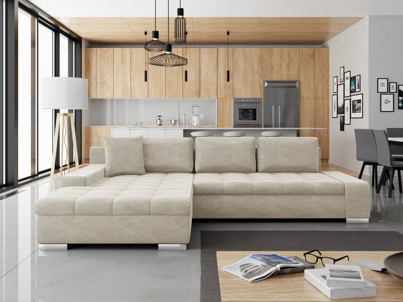 Cerys Vänster L-formad Bäddsoffa 140x252 cm med Förvaring i Tyg - Beige - Möbler - Soffa - Bäddsoffa