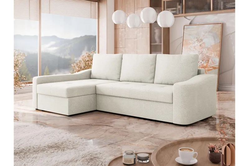 Chaman Bäddsoffa med Divan 3-sits i Plysch - Beige - Möbler - Soffa - Bäddsoffa