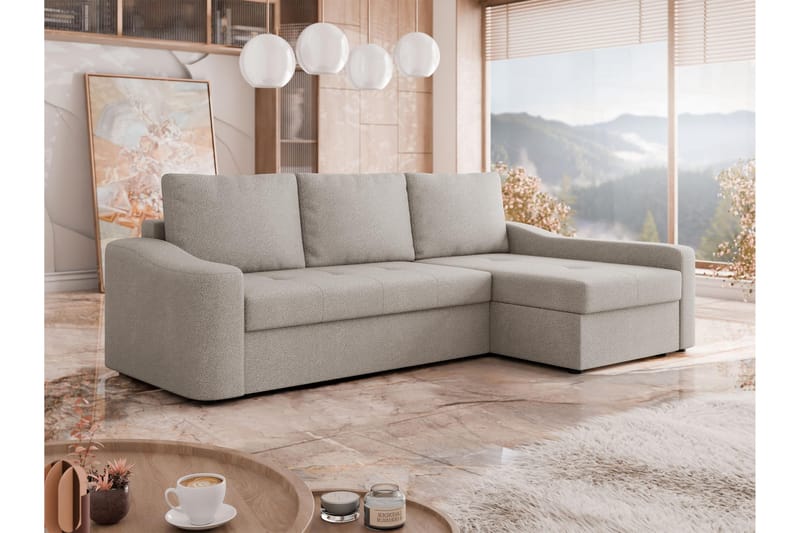 Chaman Bäddsoffa med Divan 3-sits i Plysch - Grå - Möbler - Soffa - Bäddsoffa