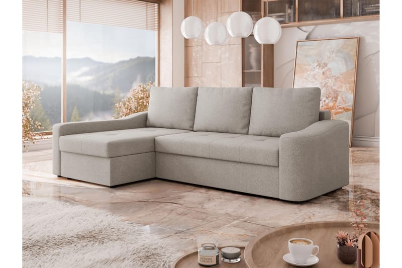 Chaman Bäddsoffa med Divan 3-sits i Plysch - Grå - Möbler - Soffa - Bäddsoffa