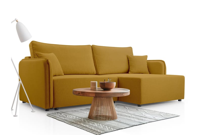 Chandru Bäddsoffa med Divan 3-sits i Plysch - Gul - Möbler - Soffa - Bäddsoffa