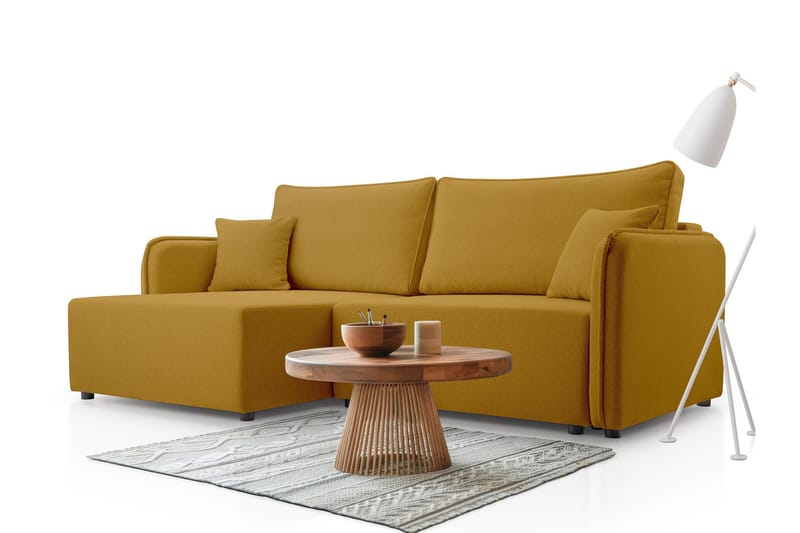 Chandru Bäddsoffa med Divan 3-sits i Plysch - Gul - Möbler - Soffa - Bäddsoffa