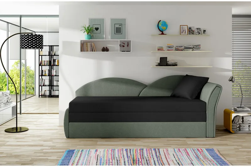 Chasidi 3-sits Högervänd Rektangulär Bäddsoffa i Plysch - Grå|Svart - Möbler - Soffa - Bäddsoffa