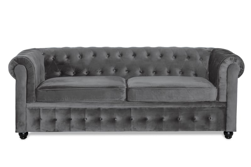 Chesterfield Deluxe 3-sits Framåtbäddad bäddsoffa i sammet, Mörkgrå Sammet