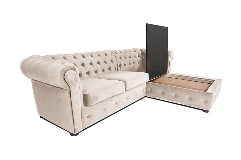 Chesterfield Kristin Bäddsoffa m. Divan - Beige - Bäddsoffa - Bäddsoffa divan