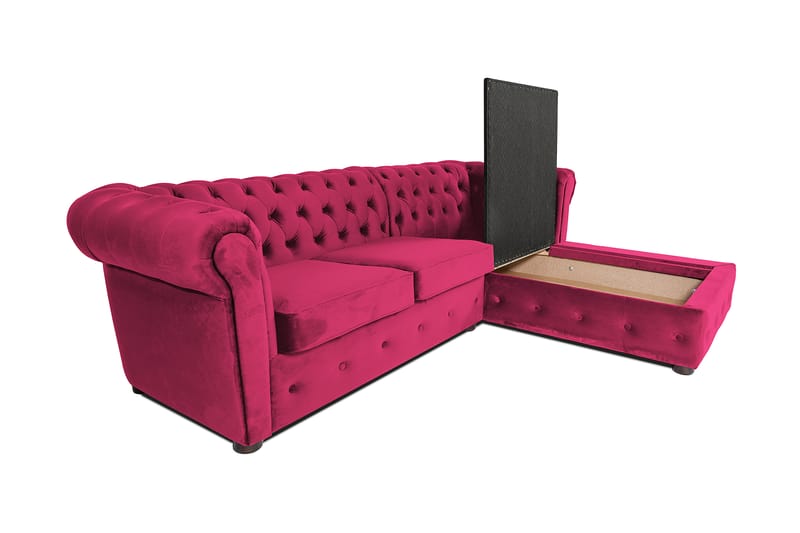 Chesterfield Kristin Bäddsoffa m. Divan - cerise - Bäddsoffa - Bäddsoffa divan