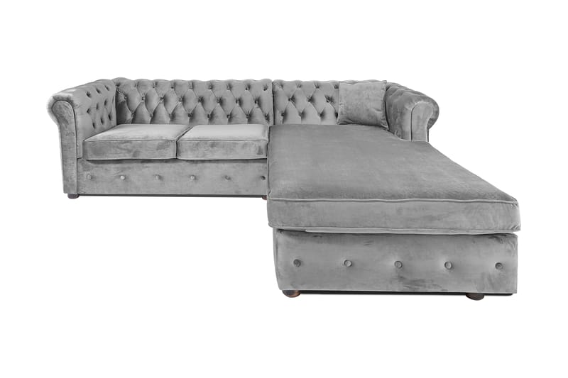 Chesterfield Kristin Bäddsoffa m. Divan - Grå - Bäddsoffa - Bäddsoffa divan