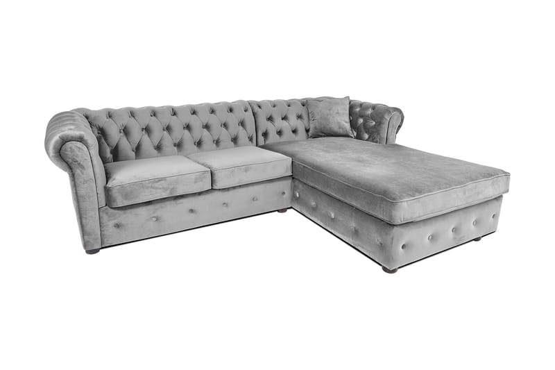 Chesterfield Kristin Bäddsoffa m. Divan - Grå - Bäddsoffa - Bäddsoffa divan