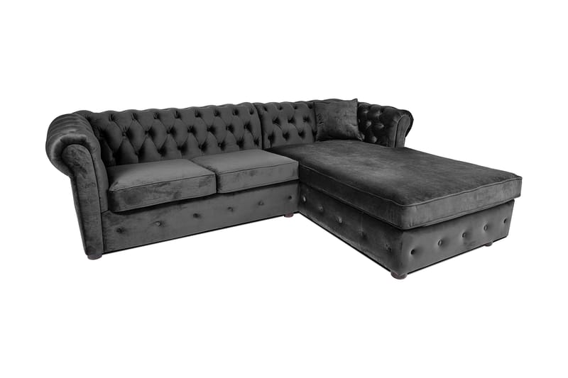 Chesterfield Kristin Bäddsoffa m. Divan - Mörkgrå - Bäddsoffa - Bäddsoffa divan