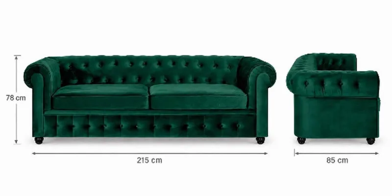 Chesterfield Lyx 3-sits Framåtbäddad bäddsoffa i sammet - Grön - Möbler - Soffa - Bäddsoffa