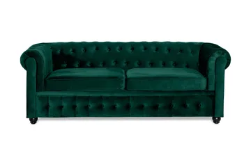 Chesterfield Lyx 3-sits Framåtbäddad bäddsoffa i sammet - Grön - Möbler - Soffa - Bäddsoffa