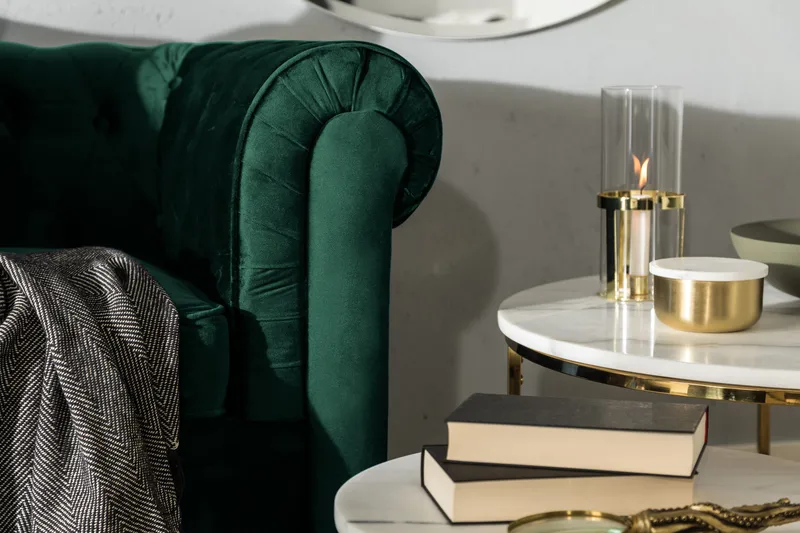 Chesterfield Lyx 3-sits Framåtbäddad bäddsoffa i sammet - Grön - Möbler - Soffa - Bäddsoffa