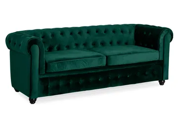 Chesterfield Lyx 3-sits Framåtbäddad bäddsoffa i sammet - Grön - Möbler - Soffa - Bäddsoffa