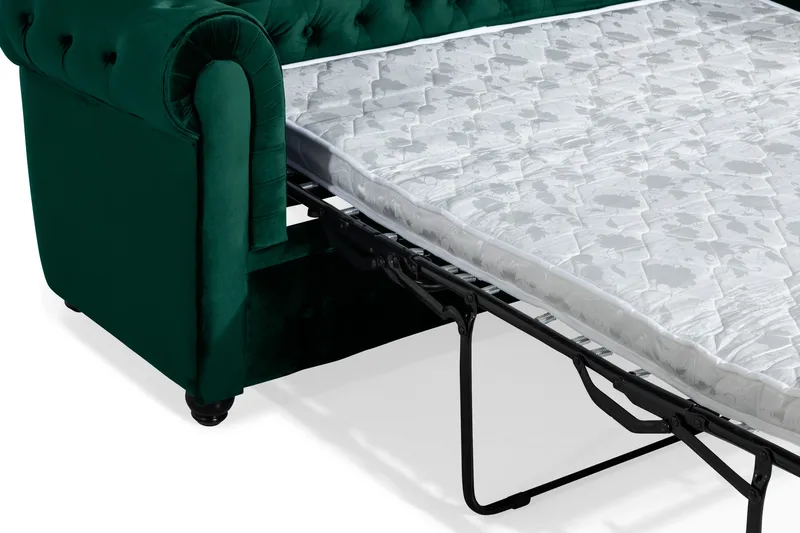 Chesterfield Lyx 3-sits Framåtbäddad bäddsoffa i sammet - Mörkgrön / Grön - Möbler - Soffa - Bäddsoffa