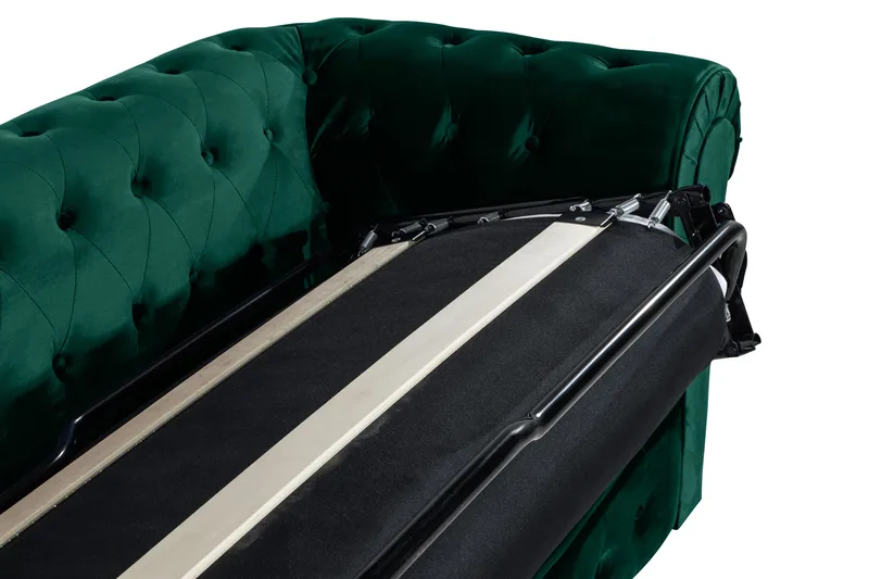 Chesterfield Lyx 3-sits Framåtbäddad bäddsoffa i sammet - Mörkgrön / Grön - Möbler - Soffa - Bäddsoffa