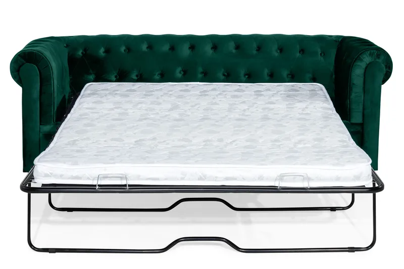 Chesterfield Lyx 3-sits Framåtbäddad bäddsoffa i sammet - Mörkgrön / Grön - Möbler - Soffa - Bäddsoffa
