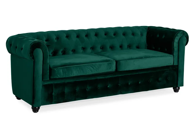 Chesterfield Lyx 3-sits Framåtbäddad bäddsoffa i sammet - Mörkgrön / Grön - Möbler - Soffa - Bäddsoffa