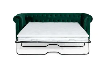 Chesterfield Lyx 3-sits Framåtbäddad Bäddsoffa med HVILA Bäddmadrass 140x200 cm Polyesterskum med Tvättbar klädsel - Grön - Möbler - Soffa - Bäddsoffa