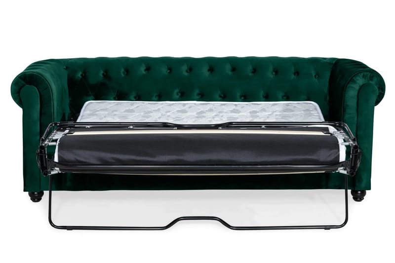Chesterfield Lyx 3-sits Framåtbäddad Bäddsoffa med HVILA Bäddmadrass 140x200 cm Polyesterskum Vändbar Sommar & Vintersida och Tvättbar klädsel - Grön/Vit - Möbler - Soffa - Bäddsoffa - Bäddsoffa 3 sits